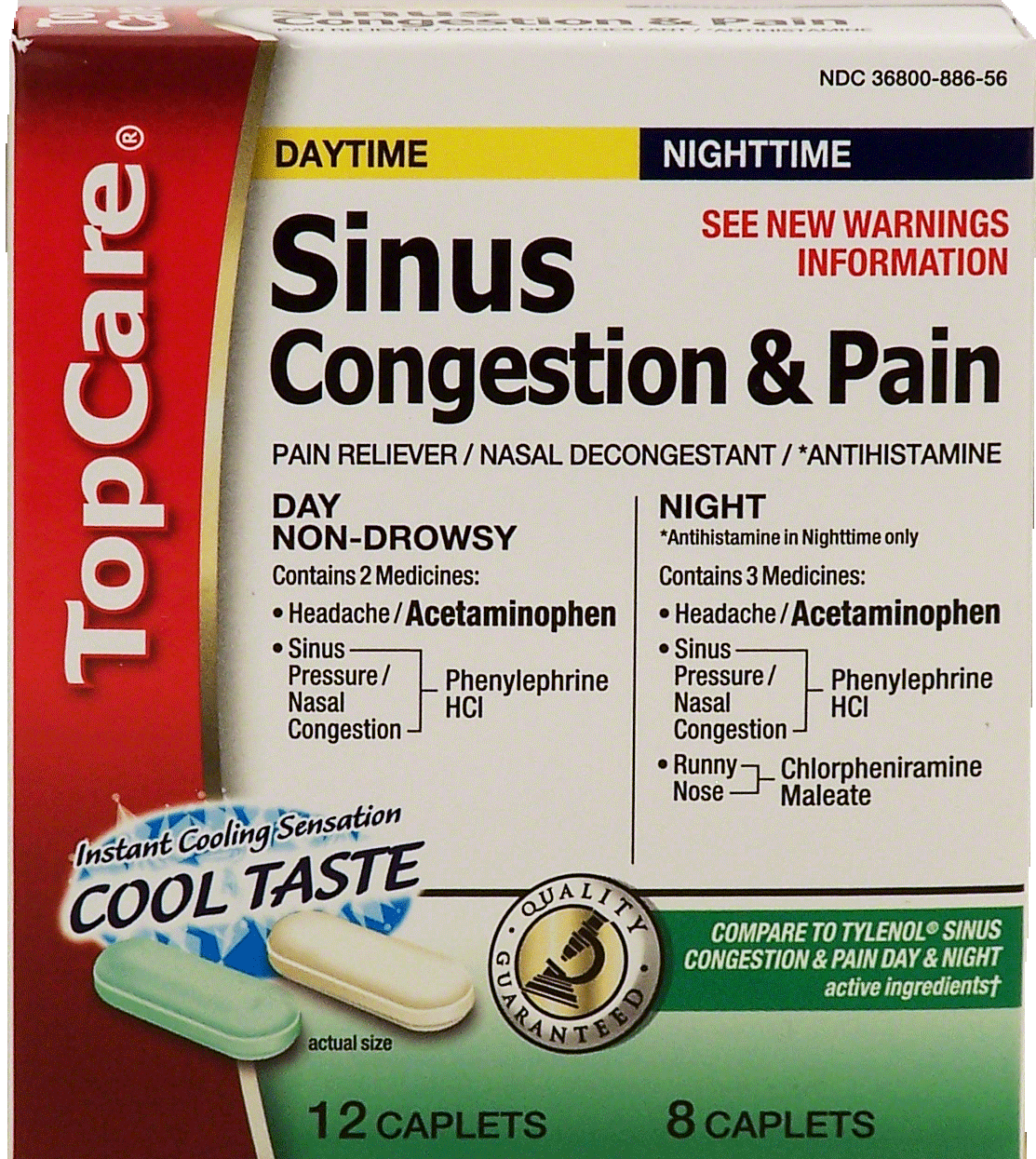 Top Care  sinus congestion & pain, daytime & nighttime pack, cool taste caplets Full-Size Picture